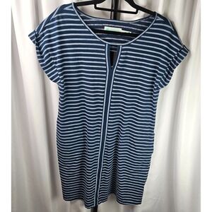 Aventura Short Sleeve T-Shirt Dress Womens Sz. Large Blue Striped Organic Travel